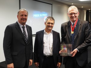  From left: Pride In Print judge convener Symon Yendoll; Dunedin Mayor Dave Cull; and Southern Colour Print managing director Sean McMahon 