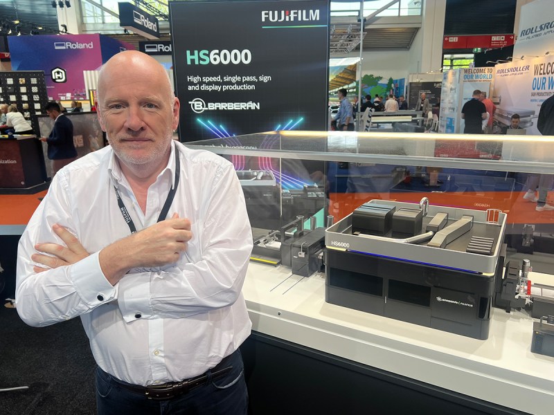 Fujifilm Wide Format Inkjet Systems marketing director, Dave Burton in front of the HS6000